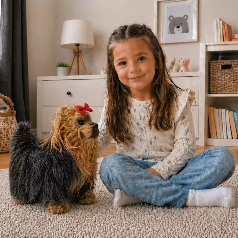 LEAN TOYS Cão York interativo mexe-se ladra castanho-preto