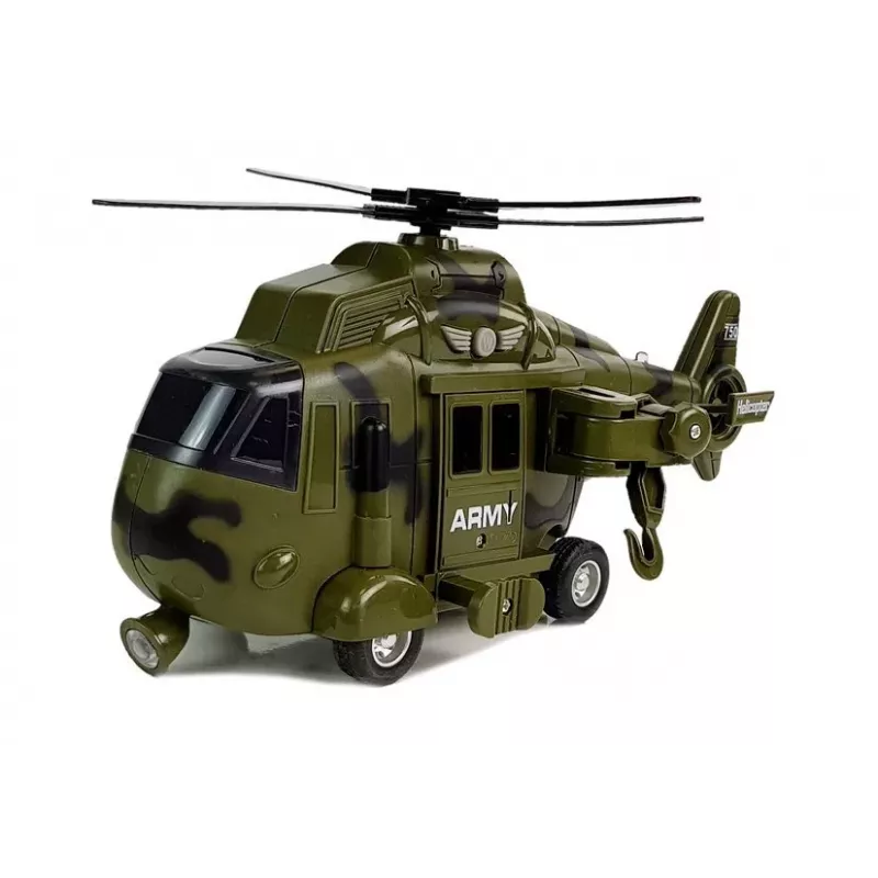 LEAN TOYS Helicóptero de salvamento militar 1:16 gancho som luz