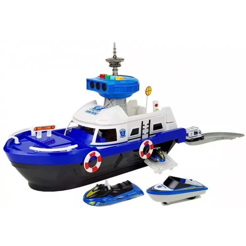 LEAN TOYS Barco de transporte policial com carros, sons e luzes