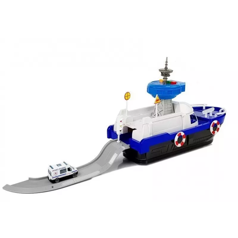 LEAN TOYS Barco de transporte policial com carros, sons e luzes