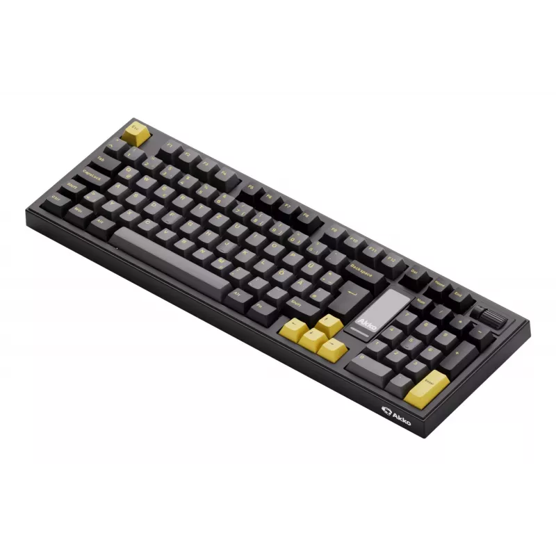 Teclado mecânico AKKO 5098B, 98 teclas, preto e dourado, Hot-Swappable, RGB, Triple Mode (USB-C/2.4GHz/Bluetooth 5.0), switches lineares Akko CS Jelly White, keycaps PBT ASA, 3000mAh