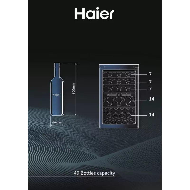 Haier HWS49GAE Wine Bank 50 Série 3 Garrafeira com compressor de instalação livre preto 49 garrafas