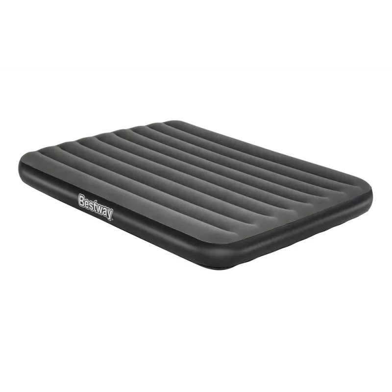 Bestway Pavillo Colchão de ar insuflável Queen 203x152x25 cm com bomba de pé integrada, superfície flockada, construção Coil-Beam, cinzento/azul