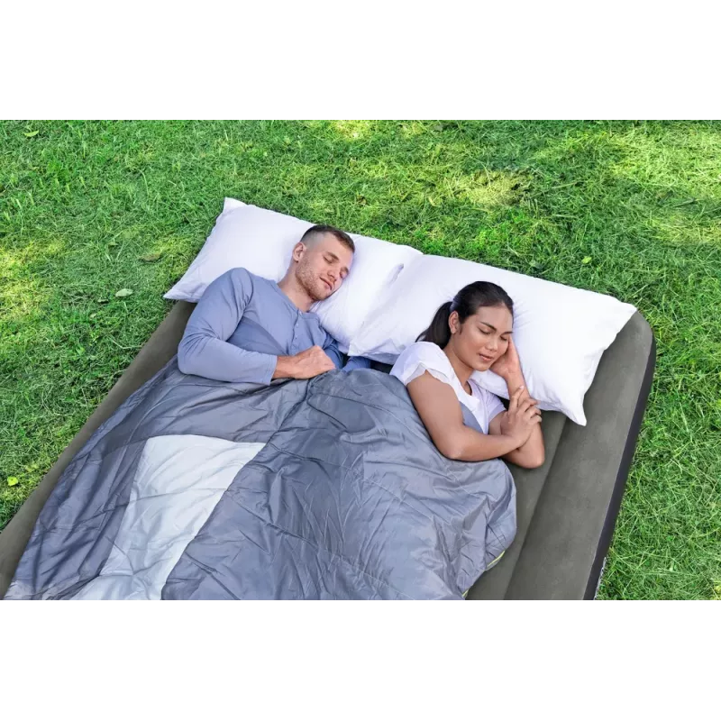 Bestway Pavillo Colchão de ar insuflável Queen 203x152x25 cm com bomba de pé integrada, superfície flockada, construção Coil-Beam, cinzento/azul