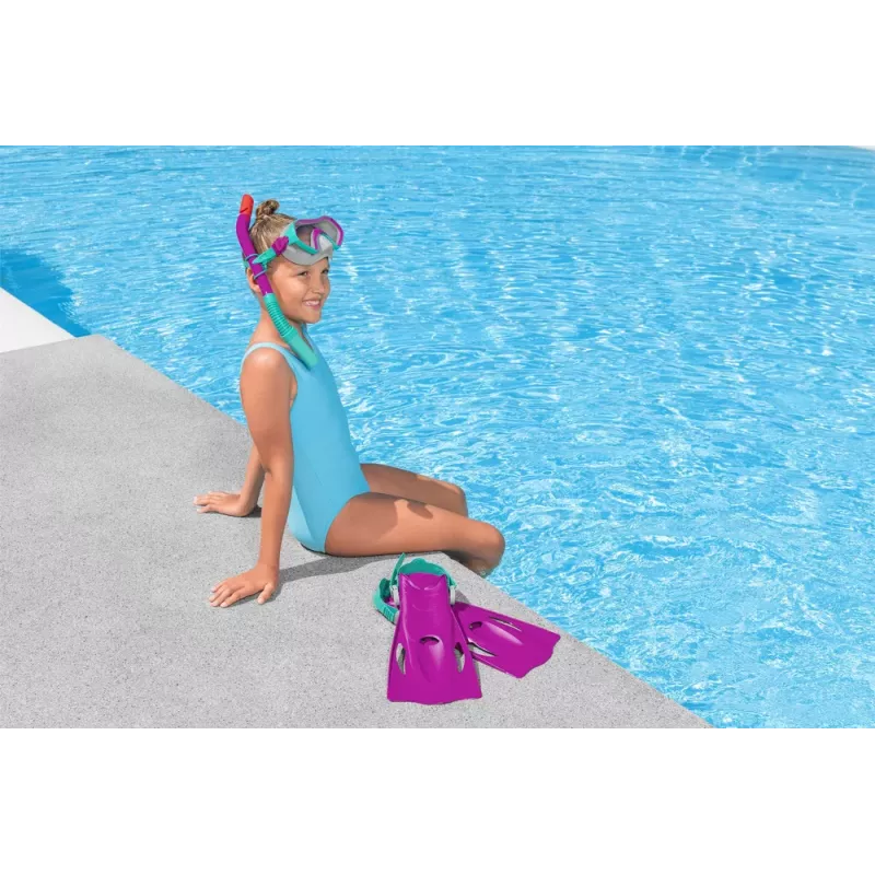 Bestway 25046 Conjunto de snorkel júnior rosa máscara, barbatanas, snorkel para crianças 3-6 anos