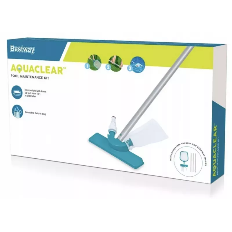 Kit de limpeza de piscina Bestway Flowclear 58013 - cabeça de aspiração, rede de skimmer, escova, haste de alumínio