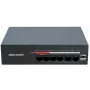 Switch PoE+ não gerido Hikvision DS-XS06-P(O-STD) 6 portas (4 portas PoE, 2 uplink Gigabit, orçamento 60W, calha DIN)