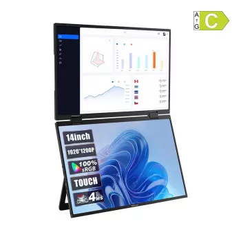 Monitor portátil ZEUSLAP Z14W de 14 polegadas com toque duplo, painel IPS, Full HD, USB-C e Mini HDMI