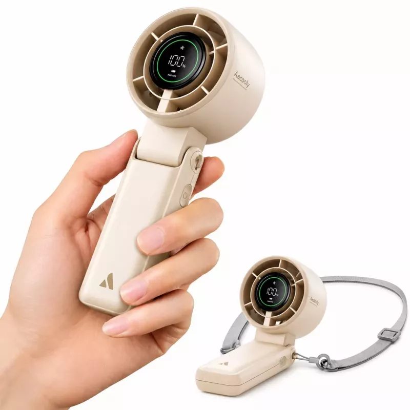 Ventilador de mão portátil Aecooly Halo 02, bege