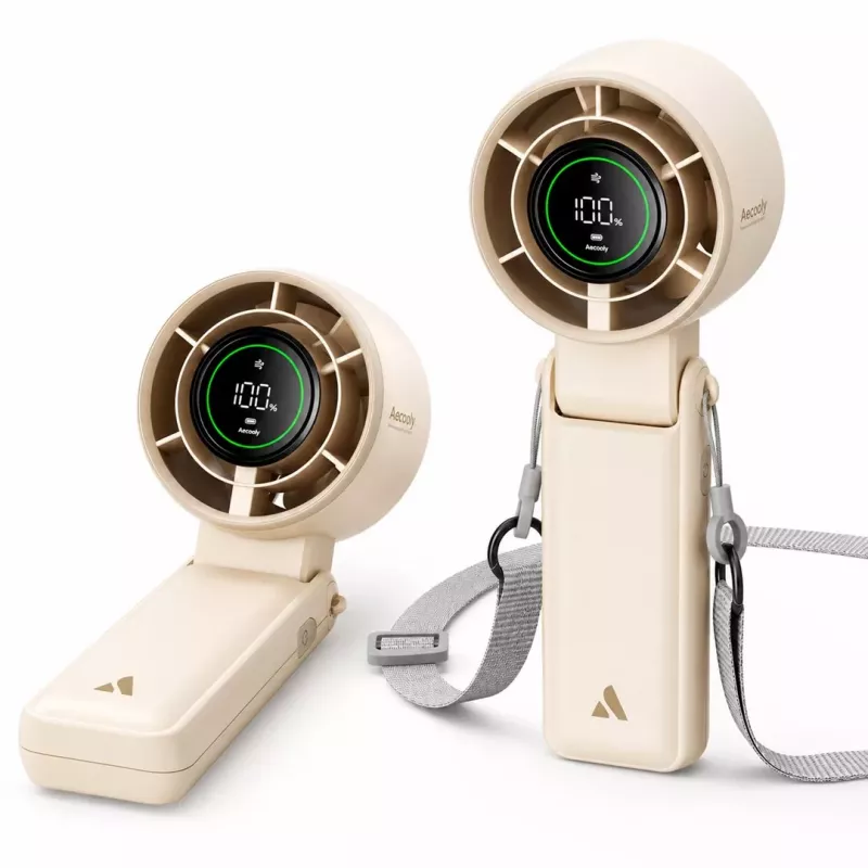 Ventilador de mão portátil Aecooly Halo 02, bege