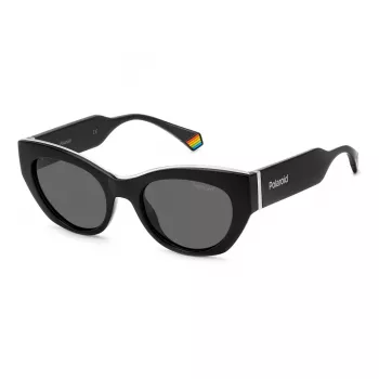 Polaroid PLD6199SX807 Óculos de sol mulher - Armação preta, lentes cinzentas polarizadas, 50 mm