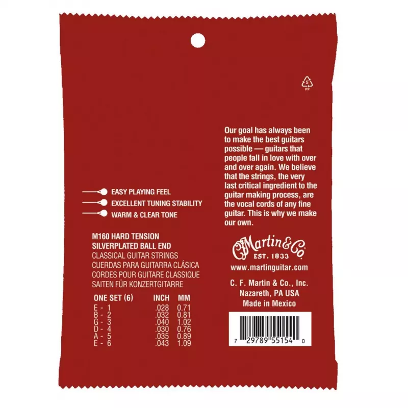 Martin M160 Classical Hard Tension (28-43) Cordas para Guitarra Clássica