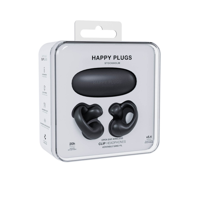 Auscultadores sem fios open-ear com clipe Happy Plugs Clip (preto)