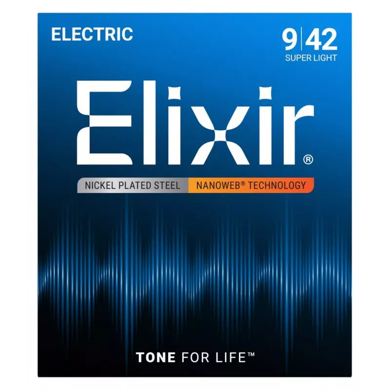 Cordas para guitarra elétrica Elixir Strings 12002 Nanoweb, Super Light .009-.042, pack de 6