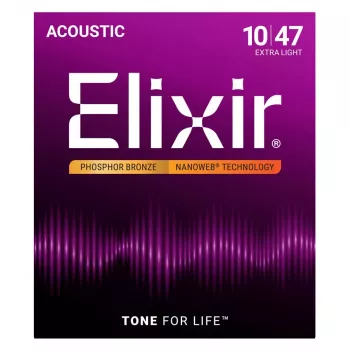Cordas para guitarra acústica Elixir 16002 NANOWEB Phosphor Bronze Extra Light (10-47)