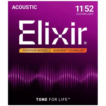 Cordas para guitarra acústica Elixir Strings 16027 Phosphor Bronze Custom Light NANOWEB (11-52)