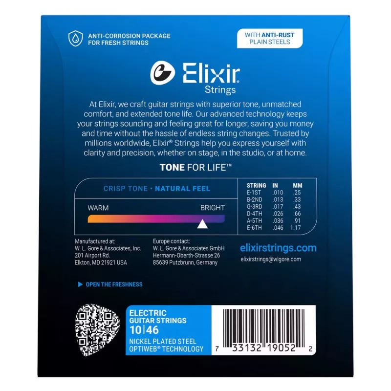 Cordas para guitarra elétrica Elixir 19052 Optiweb Light (10-46)
