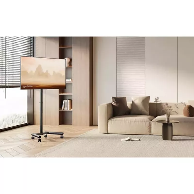 MANHATTAN Suporte compacto para TV e monitor com rodas 13-50 polegadas, inclinável e ajustável em altura, até 20 kg, preto (462464)