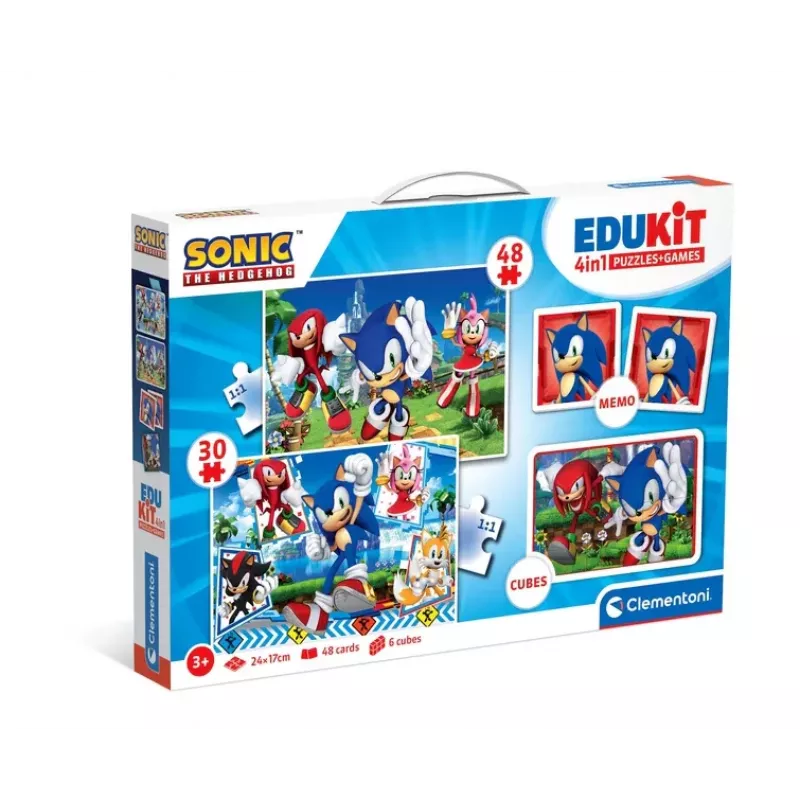 Clementoni conjunto de jogos educativos puzzle, memo e blocos de construção Sonic 28389