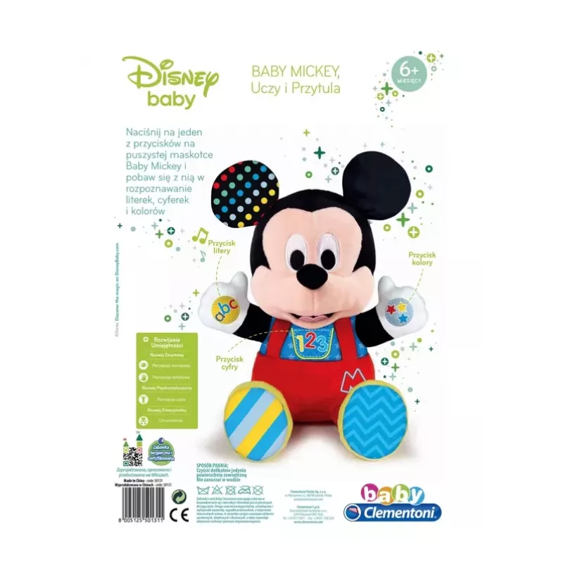 Clementoni Disney Baby Mickey Mouse Peluche Interativo, ensina e abraça, língua polaca 50131