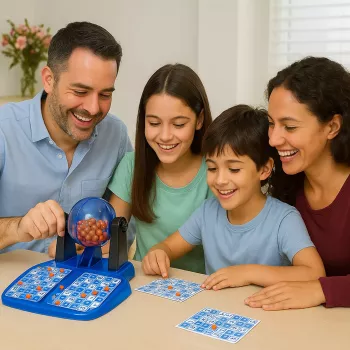 Koala Games G2592 Jogo de Bingo – 75 bolas, 48 cartões, 150 marcadores, gaiola metálica, diversão em família