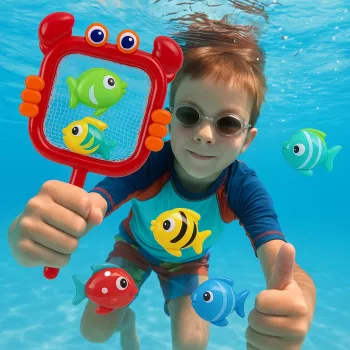 Koala Games G2663 Rede em forma de caranguejo - Vermelho/Laranja, plástico durável e tecido de poliéster, certificado CE, para brincadeiras na água, praia, piscina, banho, a partir dos 3 anos