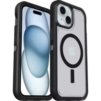 Capa traseira transparente OtterBox Defender Series XT com ímanes compatível com MagSafe para Apple iPhone 13 14 15 16e - Dark Side (transparente/preto) 77-98196