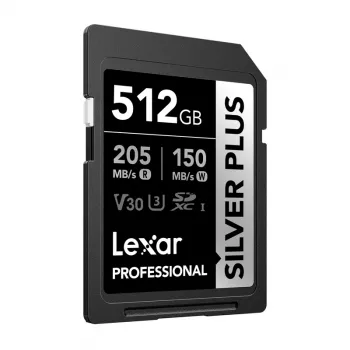 Lexar Professional SILVER PLUS SDXC 512GB Cartão de Memória, UHS-I, U3, V30, A2, até 200 MB/s de leitura, 140 MB/s de escrita