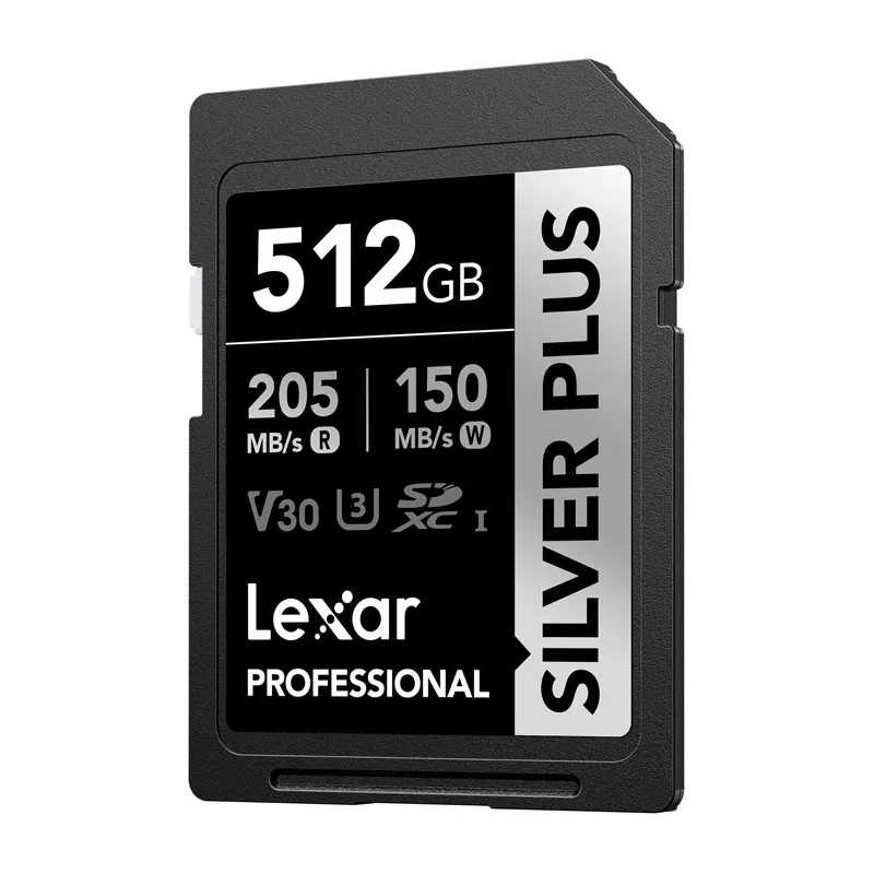 Lexar Professional SILVER PLUS SDXC 512GB Cartão de Memória, UHS-I, U3, V30, A2, até 200 MB/s de leitura, 140 MB/s de escrita