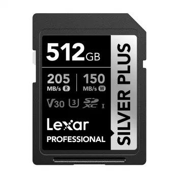 Lexar Professional SILVER PLUS SDXC 512GB Cartão de Memória, UHS-I, U3, V30, A2, até 200 MB/s de leitura, 140 MB/s de escrita