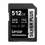Lexar Professional SILVER PLUS SDXC 512GB Cartão de Memória, UHS-I, U3, V30, A2, até 200 MB/s de leitura, 140 MB/s de escrita