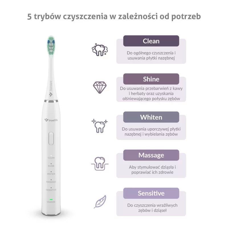Escova de Dentes Elétrica Sónica TrueLife SonicBrush Clean30 Branco Adultos