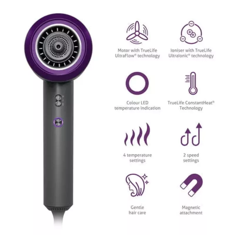 Secador de cabelo TrueLife HairDryer D3 1800 W preto