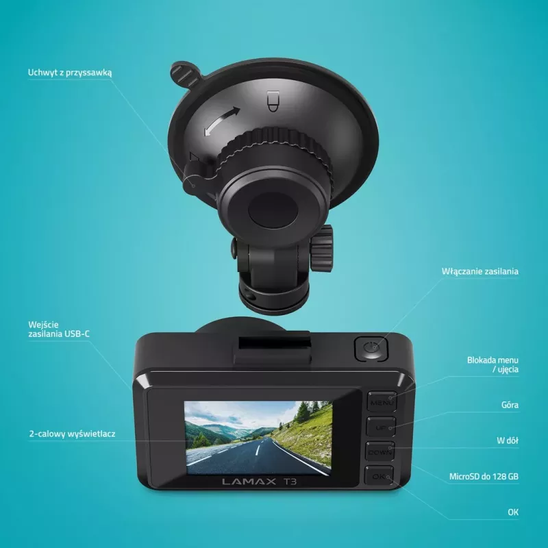 Dashcam LAMAX T3 Full HD 1080p 140° grande angular com sensor G e modo de estacionamento