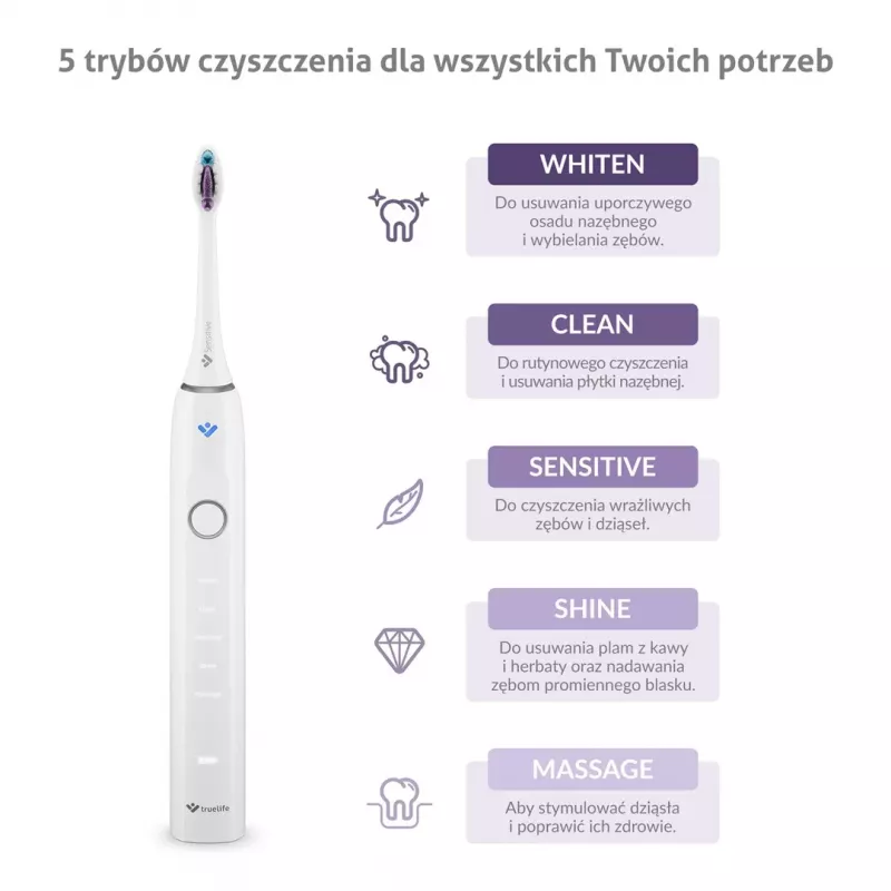 Escova de dentes sónica TrueLife SonicBrush Clean70 UV com esterilizador UV, 5 modos, 3 cabeças de escova, estojo de viagem, preto