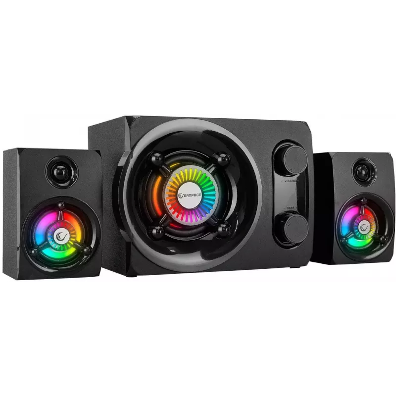 Coluna Bluetooth portátil Rampage RMS-G8 25W com iluminação RGB, TWS, rádio FM, preto