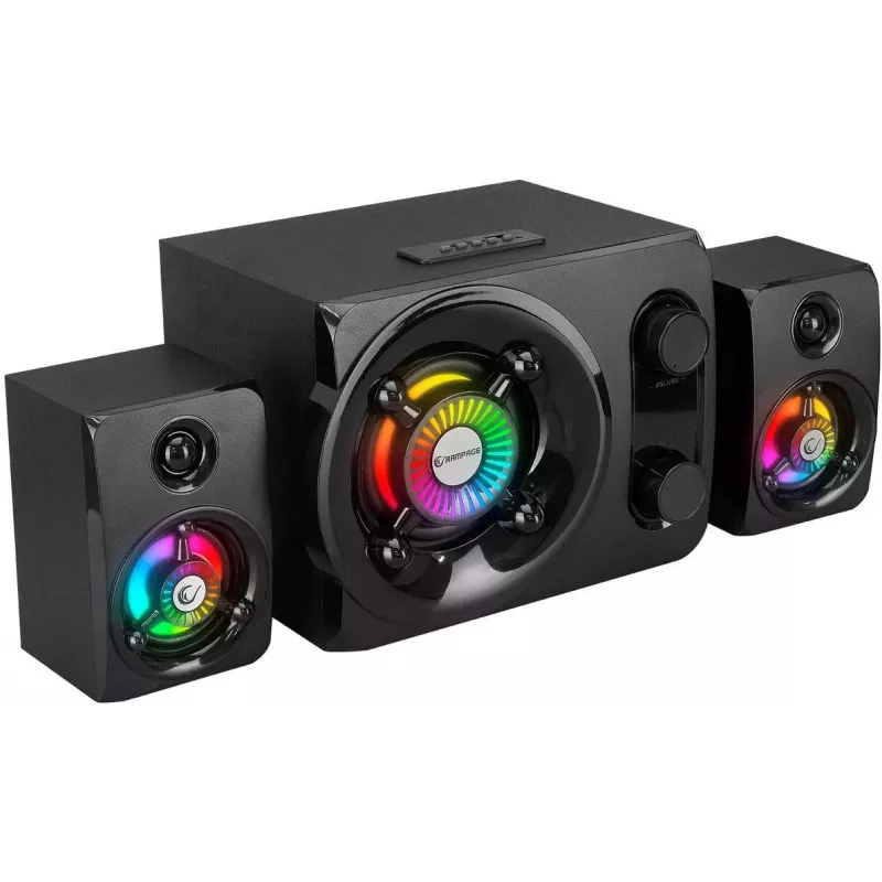 Coluna Bluetooth portátil Rampage RMS-G8 25W com iluminação RGB, TWS, rádio FM, preto