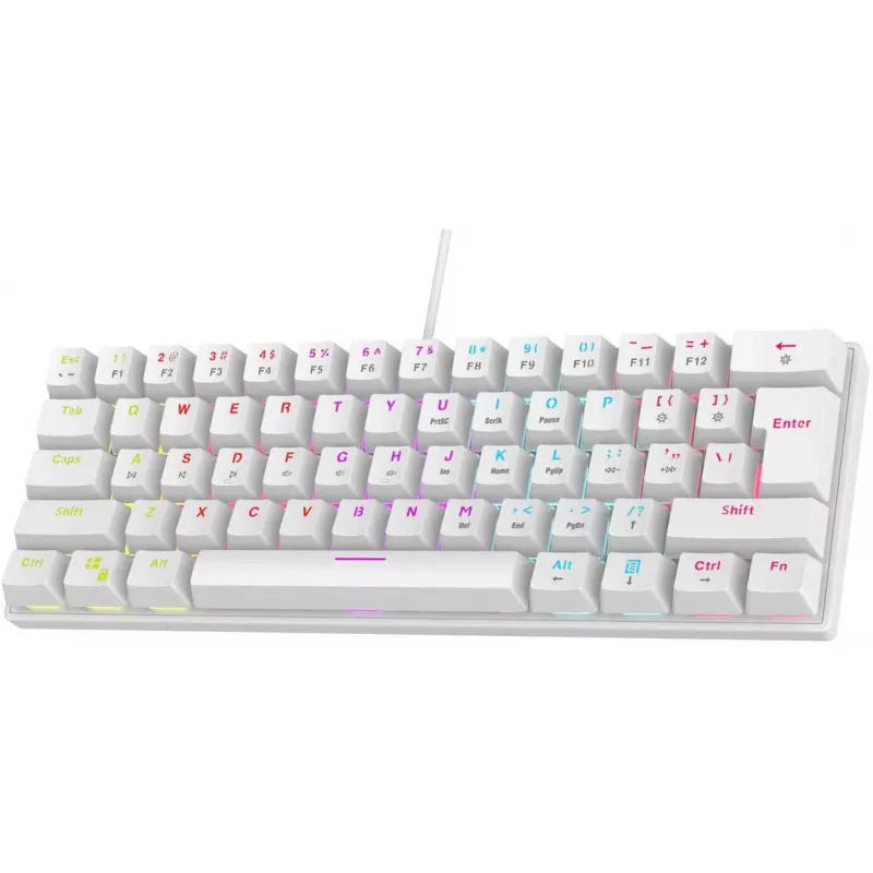 Teclado gaming mecânico Rampage PLOWERK60 blue switch branco 60% RGB USB-C