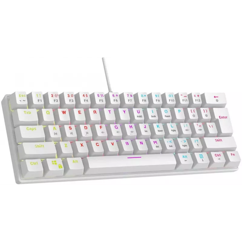 Teclado gaming mecânico Rampage PLOWERK60 blue switch branco 60% RGB USB-C