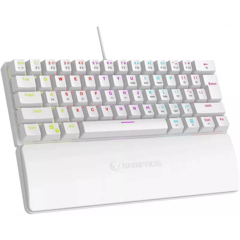 Teclado gaming mecânico Rampage PLOWERK60 blue switch branco 60% RGB USB-C