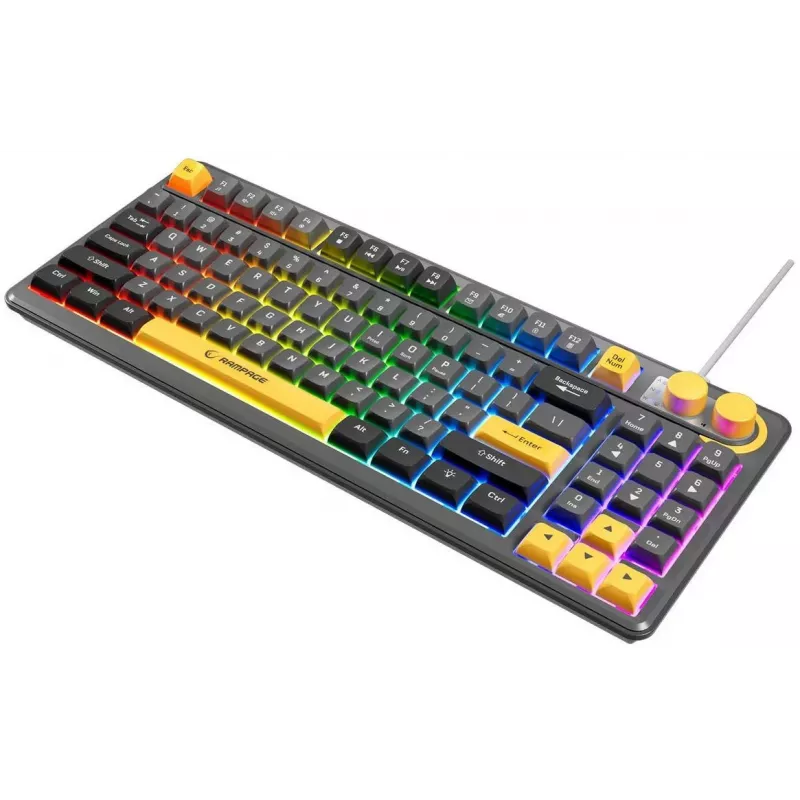 Rampage CYCLONE KNOB RGB 90% Teclado gaming de membrana com fio, preto