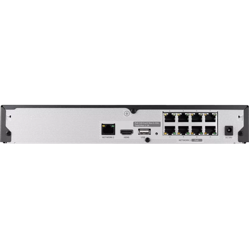 Hanwha Vision Gravador de Vídeo em Rede 8 Canais IP H.265 60Mbps sem Disco Rígido HDMI PoE Switch