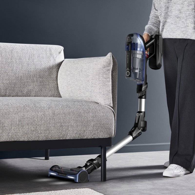 Aspirador de bateria Rowenta X-Force Flex 14.60 Auto Docking RH99C3 - azul/alumínio, 32,4V, 70min de autonomia, escova Aqua, iluminação LED