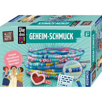 KOSMOS Die drei !!! Secret Jewelry - Conjunto de bricolage de detetive com compartimentos secretos, roda de código, contas e charms para raparigas a partir dos 8 anos