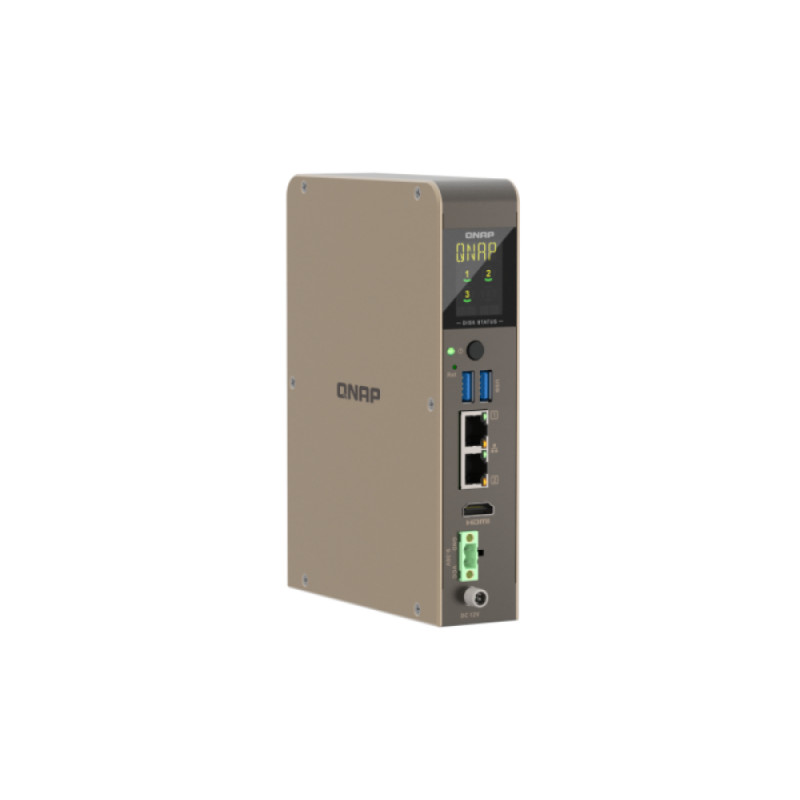 QNAP QBoat-300 Servidor NAS ultracompacto sem ventoinha com ranhuras M.2 NVMe/SATA duplas, Intel Celeron J3455 de quatro núcleos, 4GB RAM, Gigabit Ethernet duplo, HDMI, 2x USB 3.0