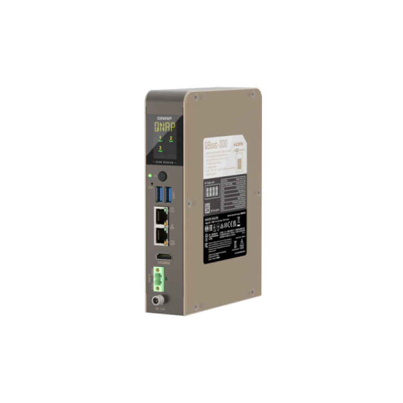 QNAP QBoat-300 Servidor NAS ultracompacto sem ventoinha com ranhuras M.2 NVMe/SATA duplas, Intel Celeron J3455 de quatro núcleos, 4GB RAM, Gigabit Ethernet duplo, HDMI, 2x USB 3.0