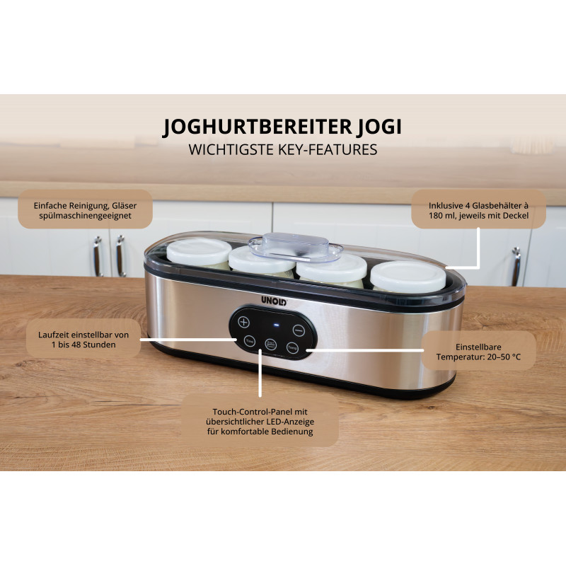 UNOLD 38726 Jogi Iogurteira, 4 x 180 ml frascos de vidro