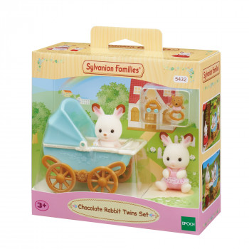 EPOCH Sylvanian Families gémeos Coelho de Chocolate com carrinho de bebé