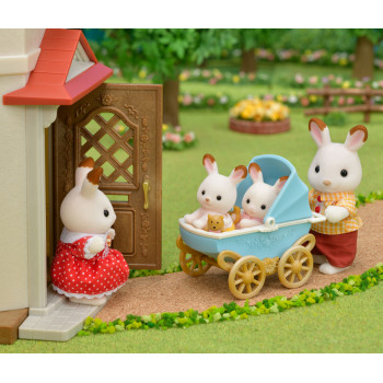 EPOCH Sylvanian Families gémeos Coelho de Chocolate com carrinho de bebé
