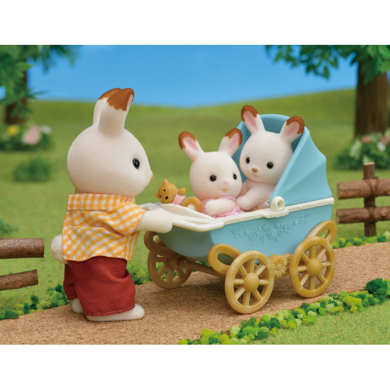 EPOCH Sylvanian Families gémeos Coelho de Chocolate com carrinho de bebé